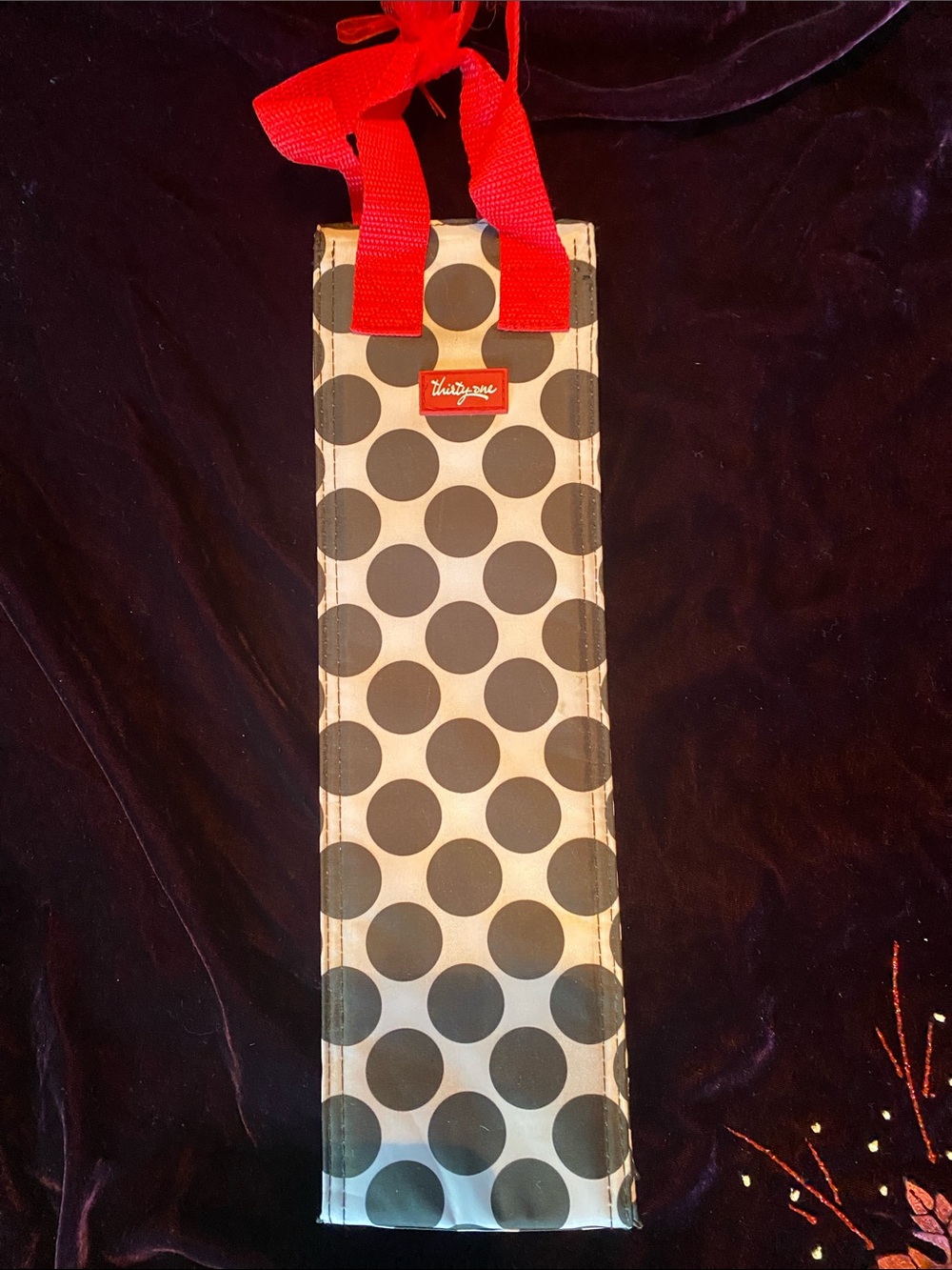 thirty-one White Polka Dot Wine Carrier with Red Handles